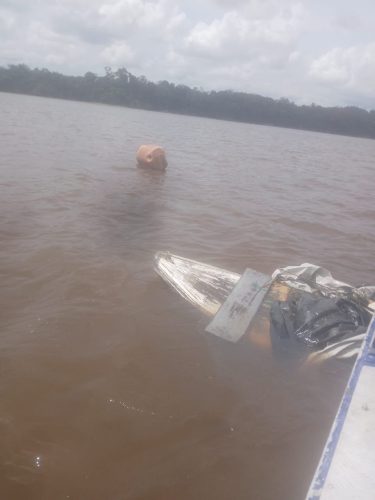 The wooden boat that was involved in river mishap