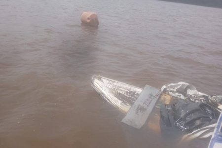 The wooden boat that was involved in river mishap