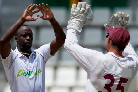 File photo: Kemar Roach took three wickets on the fourth day  •  AFP via Getty Images