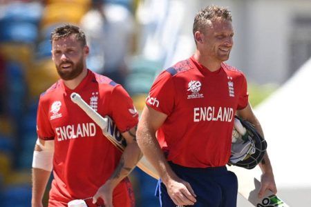 Phil Salt (left) will take the wicketkeeper's gloves from Jos Buttler in the T20Is against West Indies  •  Getty Images
