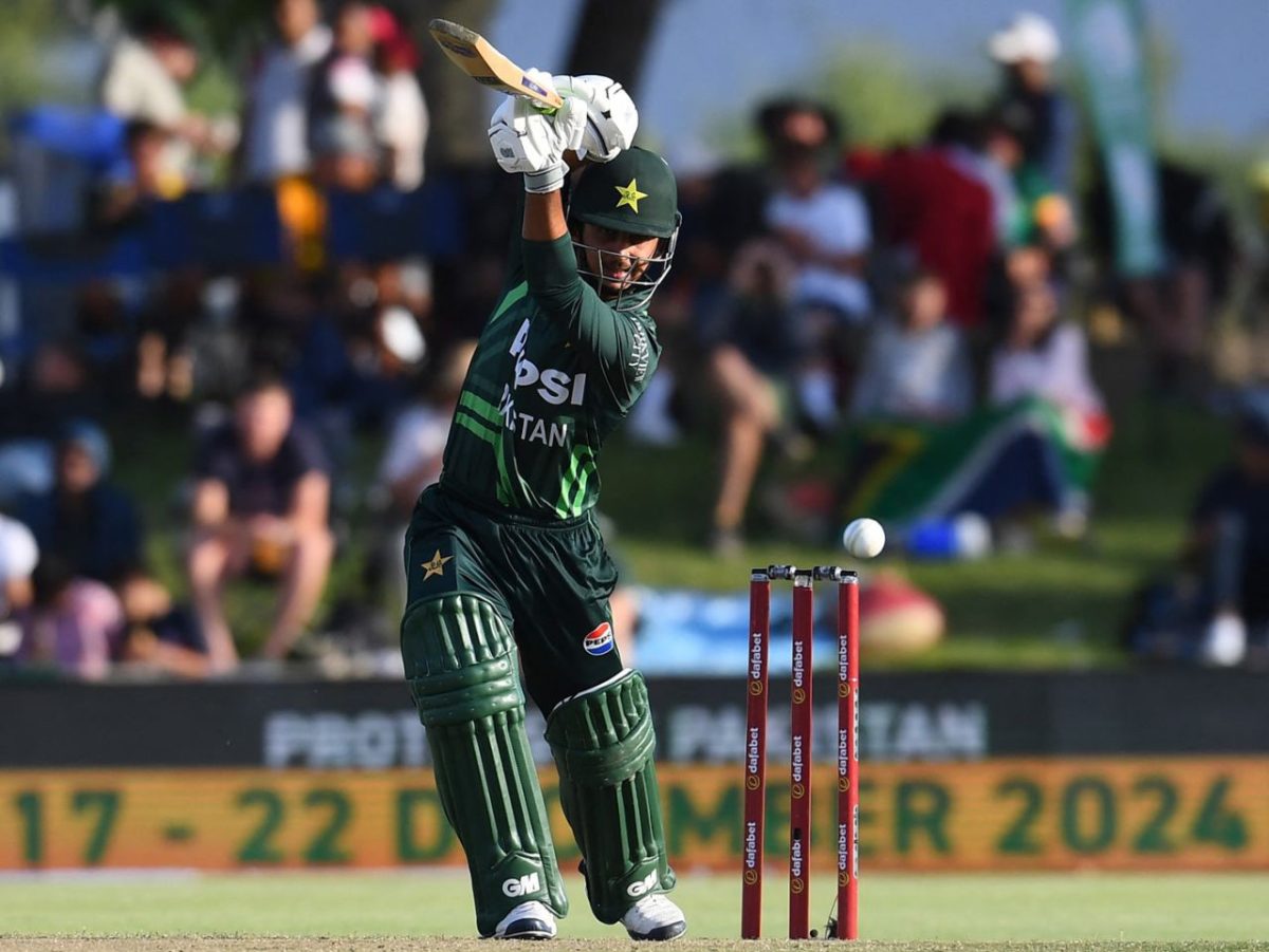 Saim Ayub drives down the ground during his 109 (ESPN Cricinfo Photo)
