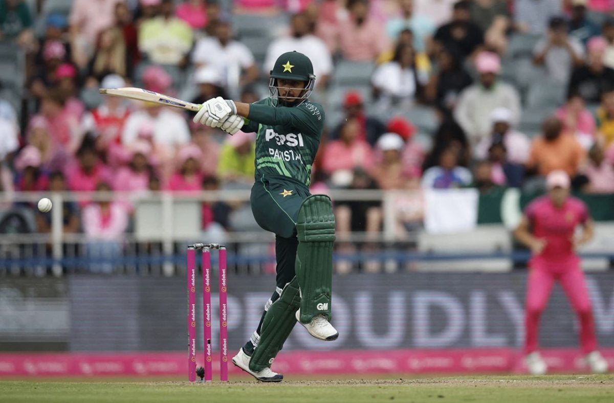 Pakistan’s Saim Ayub unleashes a pull shot to the boundary en route to his 101 (ESPN Cricinfo Photo).