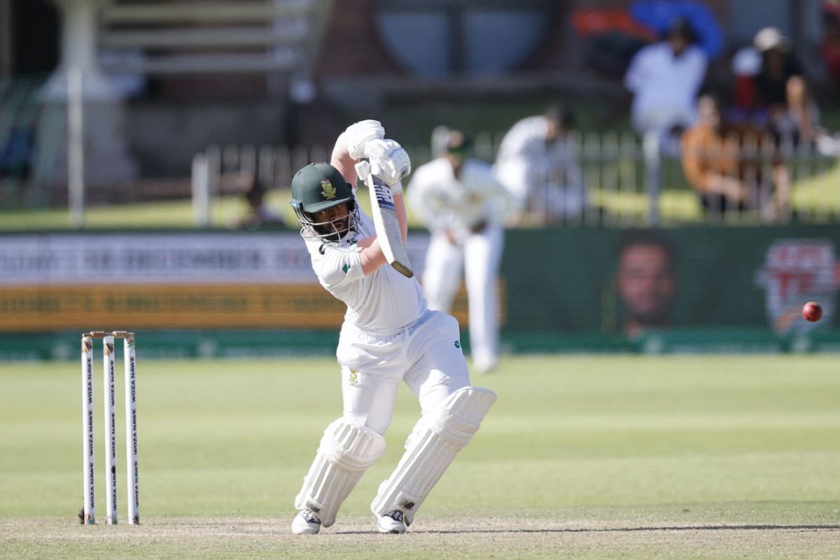 Temba Bavuma drives down the ground during his unbeaten 48 as South Africa took control of the match (ESPN Cricinfo Photo)