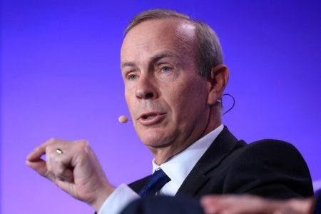 Michael Wirth, Chairman and CEO, Chevron speaks at the Milken Conference 2024 Global Conference Sessions at The Beverly Hilton in Beverly Hills, California, U.S., May 6, 2024. REUTERS/David Swanson/File 