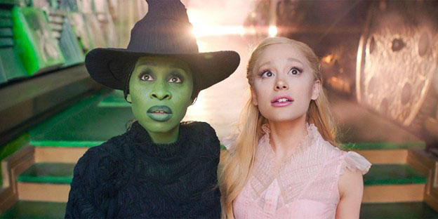 Cynthia Erivo as Elphaba and Ariana Grande as Glinda in a scene from the film