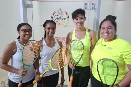 The sibling combination (left) of Akeila/Larissa Wiltshire defeated the team of Taylor Fernandes-Henry/Victoria Arjoon in the women’s doubles.