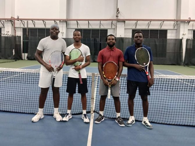 The combination (left) of Denzil Luthers/Gerald Scotland advanced to the semifinal round of the Men’s Open Doubles division