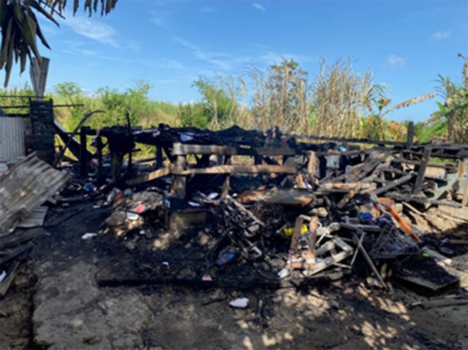 The remains of the house that was destroyed by fire. 