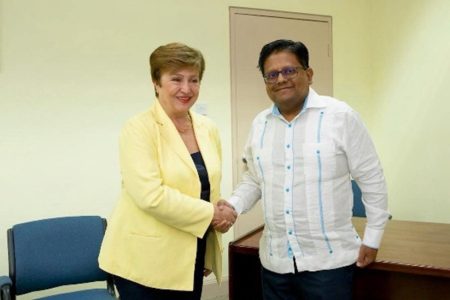 IMF Managing Director, Kristalina Georgieva (left) and Minister of Finance Dr Ashni Singh (Ministry of Finance photo)