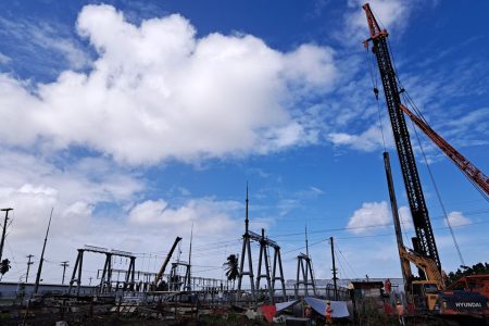 The Guyana Power and Light Inc yesterday facilitated a visit to update the media on ongoing works to connect the second power ship to the grid.  Currently, a double-circuit 69 kV transmission line, spanning approximately 3.9 kilometres, is under construction from Ruimveldt, where the ship is docked to GPL’s New Georgetown Substation, a release from the power company said.
