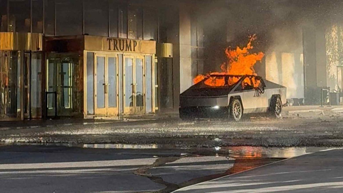 A rented Tesla Cybertruck exploded outside the Trump International Hotel Las Vegas on Jan. 1 with one person found dead inside and seven others sustaining minor injuries. (Alcides Antunes/via Reuters)