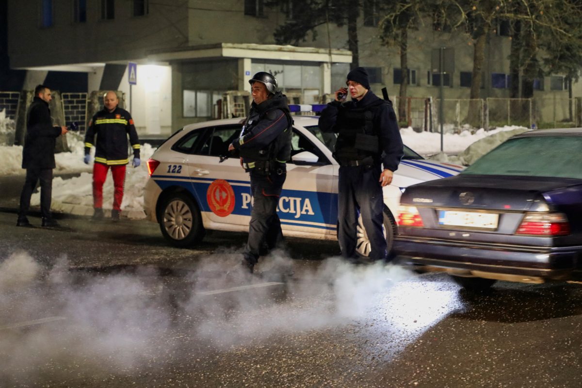 Police members stand on a checkpoint near where a gunman opened fire at a restaurant and killed several people in Cetinje, Montenegro, January 1, 2025. REUTERS/Stevo Vasiljevic