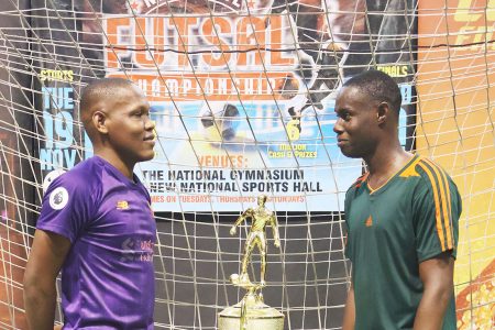 Sparta Boss captain Jermin Junior (left)
and Bent Street A skipper Adrian Aaron
face-off after their respective semifinal wins.