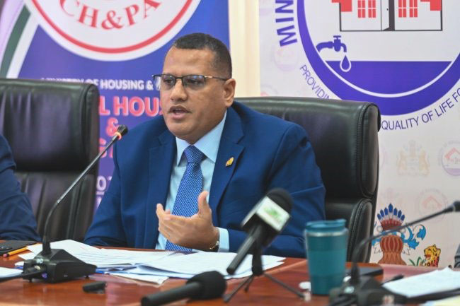 Minister of Housing and Water Collin Croal at the ministry’s end-of-year press conference (DPI photo)