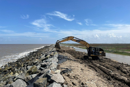 Sea defence work at Mahaicony in 2021.