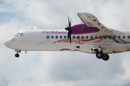 File photo: A Caribbean Airlines aircraft on final approach at Piarco International Airport. (Photo courtesy Brent Pinheiro)