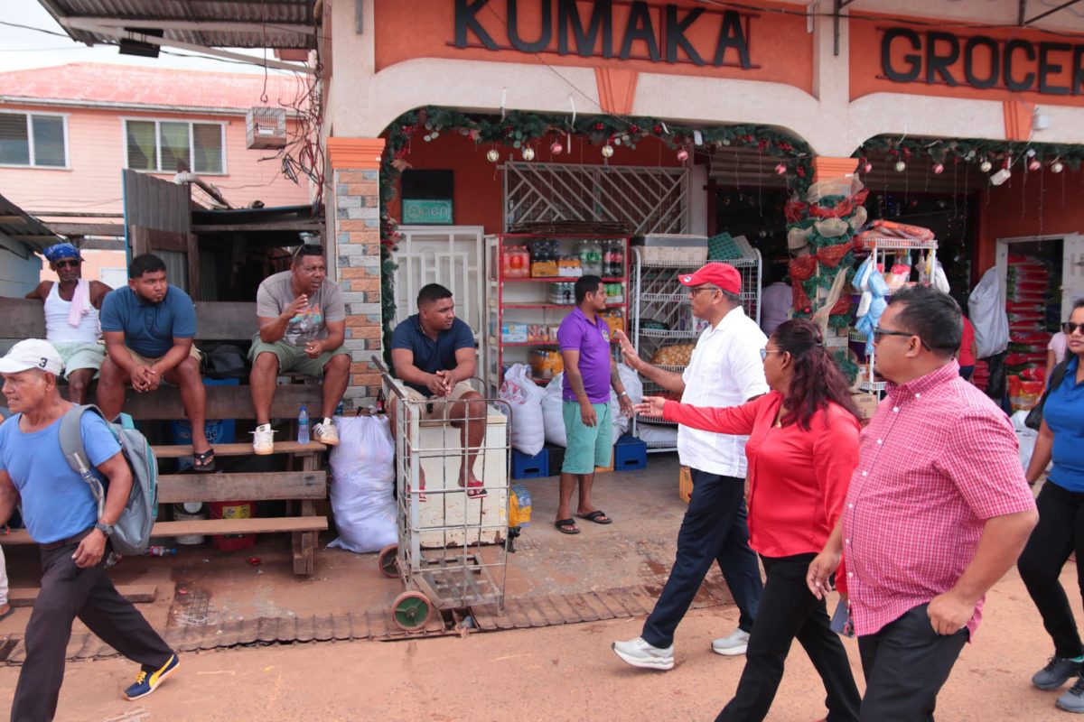 Minister of Health, Dr Frank Anthony yesterday conducted a walkabout on the Kumaka Waterfront in Region One (Barima-Waini).  A release from his ministry said that the initiative aimed to foster dialogue, address concerns, and gather feedback on health issues affecting residents. (Ministry of Health photo)
