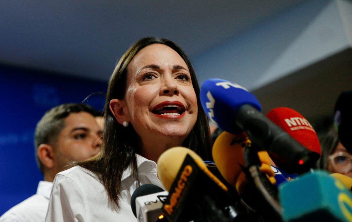 Venezuelan opposition leader Maria Corina Machado addresses the media, in Caracas, Venezuela, March 20, 2024. REUTERS/Leonardo Fernandez Viloria