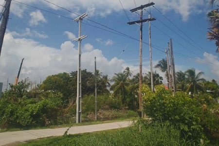  The Guyana Power and Light Inc will today relocate its network to facilitate road expansion works and the Ogle roundabout. As a result, customers between Industry to Chateau Margot along the Railway Embankment, North and South of the Embankment will experience a service interruption from 5:00hrs to 13:00 hrs. In this photograph a part of the area to be affected is seen. (GPL photo)