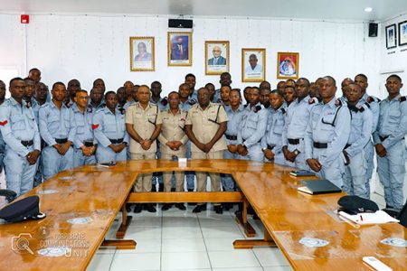 Commissioner of Police, Clifton Hicken and other senior cops with the SWAT team (Police photo)
