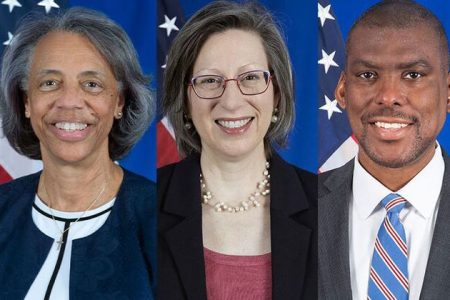 From left are Marcia Bernicat, Alaina Teplitz and Dereck Hogan. via State Department