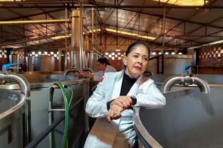 Melly Barajas, owner of Azteca Wines and Spirits, a 100% woman-staffed distillery, poses for a photo at the facility as U.S. President Donald Trump plans to impose a 25% import tax, in Valle de Guadalupe, Jalisco, Mexico, February 10, 2025. REUTERS/Jose Luis Osorio/File Photo 