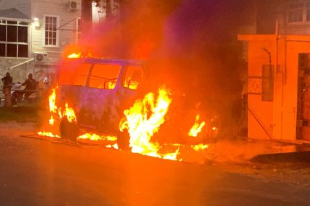 The bus in flames