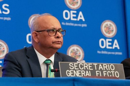 Nominee for Organization of American States’ (OAS) secretary general Albert Ramdin looks on as OAS elects their new secretary general in Washing-ton, D.C., U.S., March 10, 2025. REUTERS/Julio-Cesar Chavez