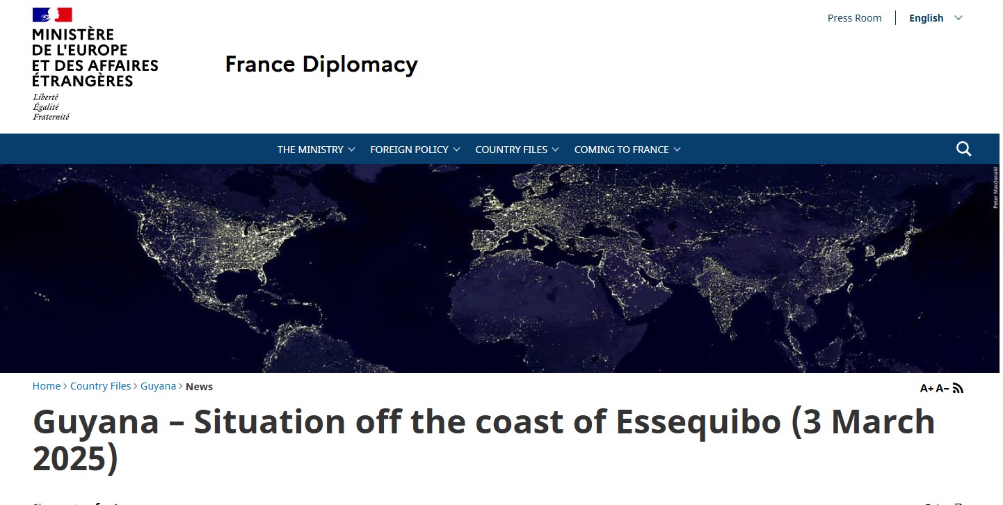 France calls on Venezuela to respect Guyana’s sovereignty