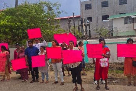 Demonstrators held placards that called for justice and the arrest of ‘Baby Skello’ 