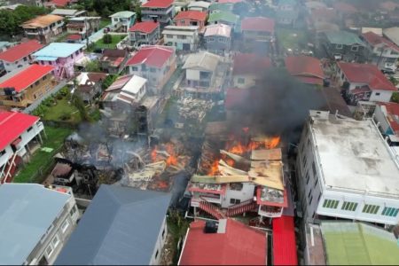 The fire spreading to Rick Seedharie’s home (Photo: Rick Seedharie/592Drone)