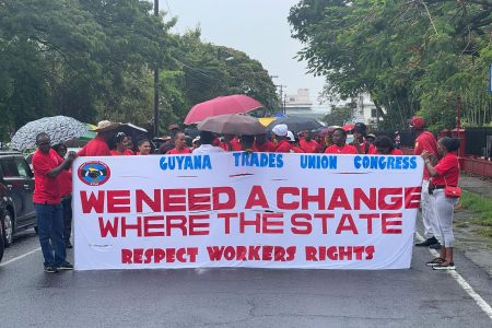 The GTUC banner as the marchers gathered on Middle Street
