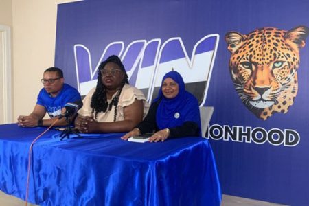From left are Duarte Hetsberger, Odessa Primus and Natasha Singh-Lewis at the press conference 