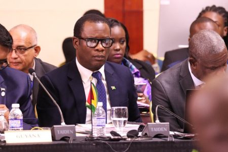 Guyana’s Foreign Minister Hugh Todd at the CARICOM meeting (CARICOM photo)
