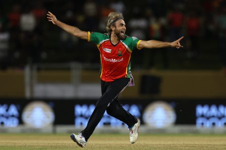 Guyana Amazon Warriors Imran Tahir celebrates the fall of another Central
Stags wicket. He took 4/23 to help his side to a massive 66-run victory. (GSLT20)

