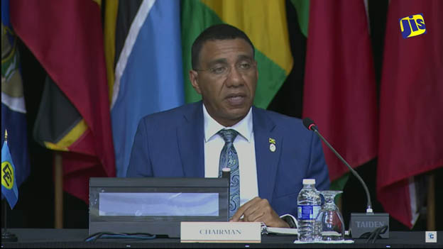 Jamaican Prime Minister Andrew Holness during the press conference.