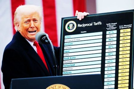 Donald Trump speaking on the tariffs