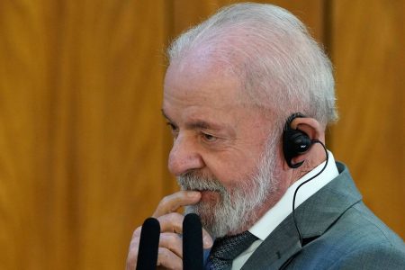 Brazil's President Luiz Inacio Lula da Silva attends an event at the Planalto presidential palace in Brasilia, Brazil, Wednesday, July 9, 2025. (AP Photo/Eraldo Peres)