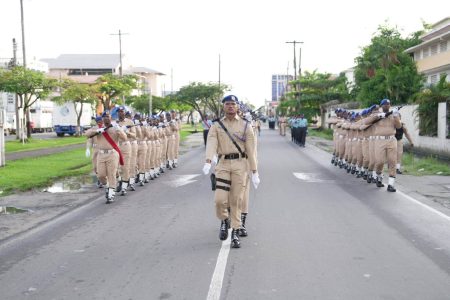 The Guyana Police Force hosted its Annual Route March yesterday morning in celebration of the Force’s 186th anniversary. (Police photo)
