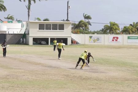 Guyana’s Rampersaud Ramnauth is in the process of being run out for 39
