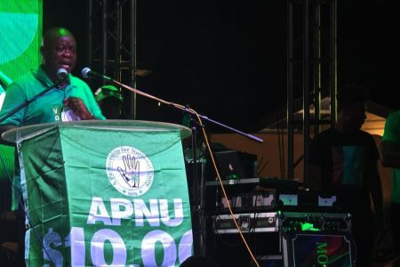 Aubrey Norton speaking at
yesterday’s rally in Linden