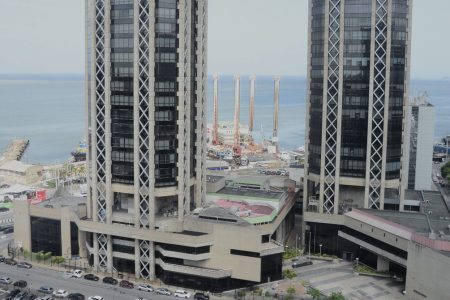 Central Bank Tower and Ministry of Finance, the financial complex commonly referred to as the Twin Towers in Port-of-Spain yesterday.
