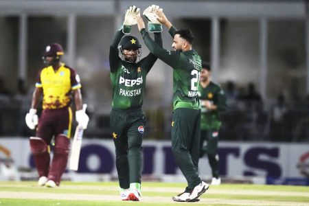 Mohammad Nawaz’s triple-wicket over wrecked West Indies. (Associated Press)
