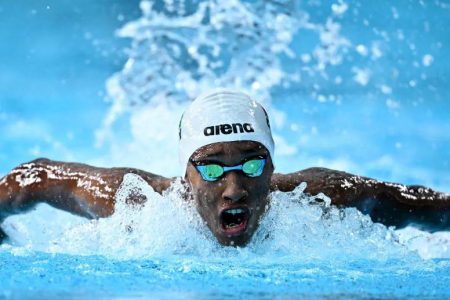 Guyana’s Raekwon Noel continued his record-breaking spree yesterday at the Junior Pan American Games in Asuncion, Paraguay, lowering yet another National Record and personal best, this time in the Men’s 100m Butterfly.(File Photo)
