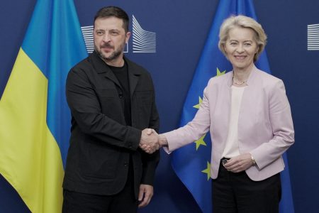 Volodymyr Zelenskiy with Ursula von der Leyen yesterday (Reuters photo)