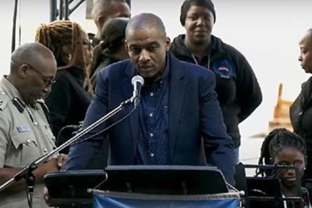 Police Commissioner Allister Guevarro speaking at the Trinidad and Tobago Police Service’s (TTPS) Worship, Word and Warfare Forum at the Queen’s Park Savannah, Port of Spain, yesterday.