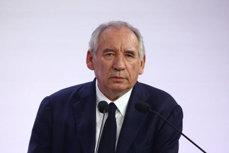 French Prime Minister Francois Bayrou attends a press conference about his 2026 budget in Paris, France, August 25, 2025. REUTERS/Abdul Saboor