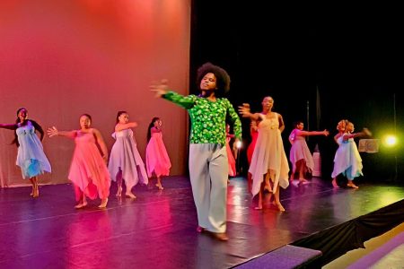 The dance team during their performance at the Walcott Warner Theatre in Barbados  (Telesha Ramnarine photo) 