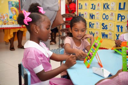 Children at the Hopetown Nursery yesterday (Ministry of Education photo)