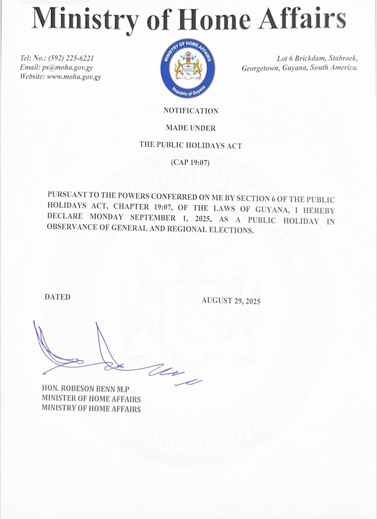 Monday declared a public holiday for elections
